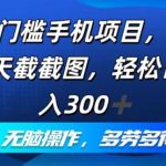 0门槛手机项目，每天截截图，轻松日入300+，无脑操作多劳多得