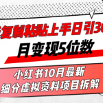 三天复制粘贴上手日引300+月变现5位数小红书10月最新