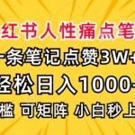 小红书人性痛点笔记，一条笔记点赞3W+，轻松日入1000+，小白秒上手