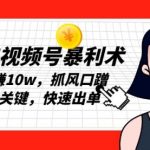 2025视频号暴利术，单号月赚10w，抓风口蹭热点是关键